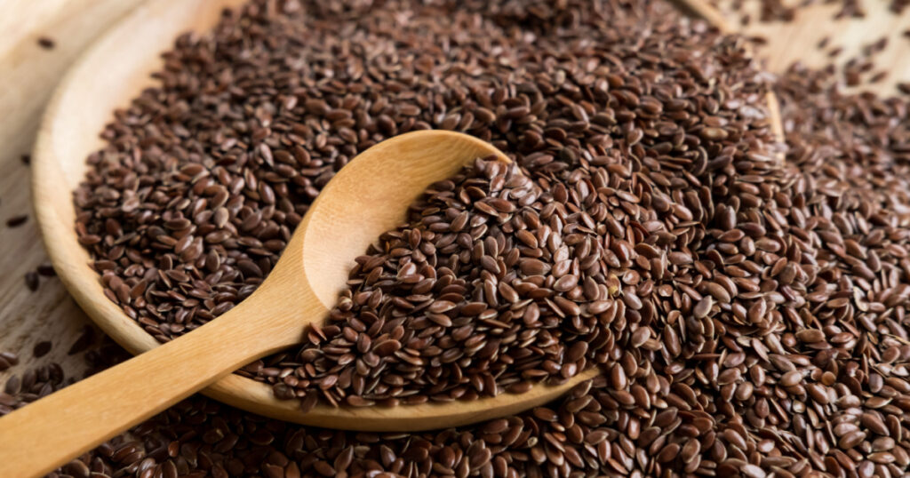 Brown flaxseed, organic food for healthy eating.